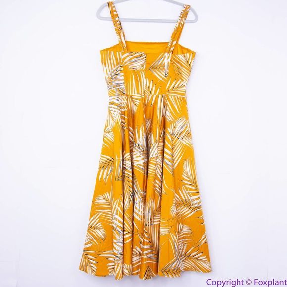 NEW White House Black Market gold Palm-Print Midi Dress with pockets, 8 - Picture 7 of 15